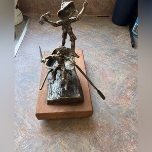 Vintage Bronze Sculpture - Whimsical Wheelbarrow Scene